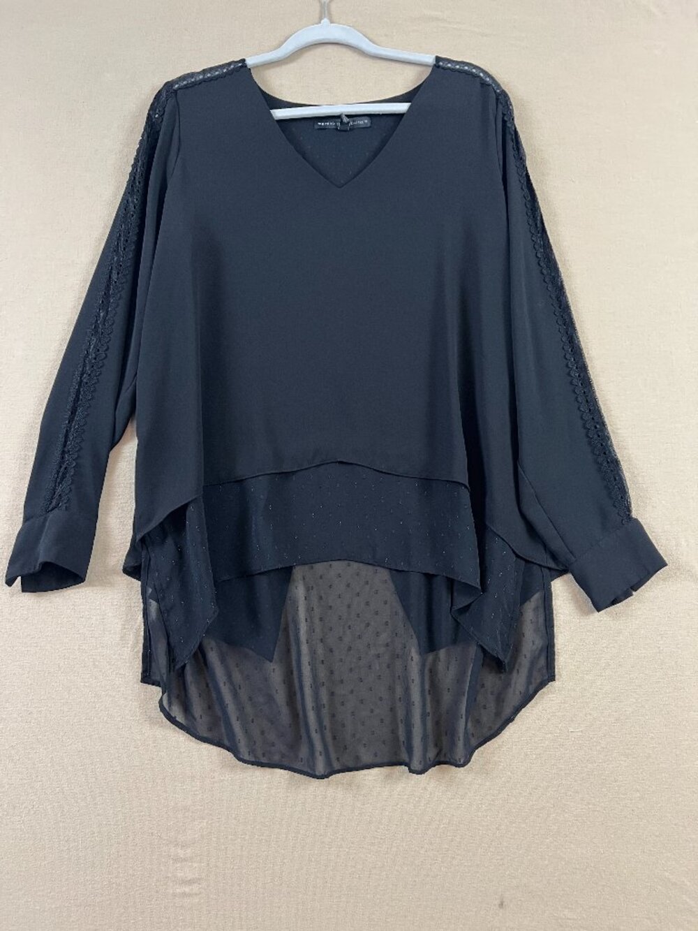 White House Black Market V-Neck Layered Tunic Lace Sheer Corporate Goth Office